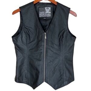 USA Bikers Dream Apparel Black Front Zip‎ Motorcycle Leather Vest
